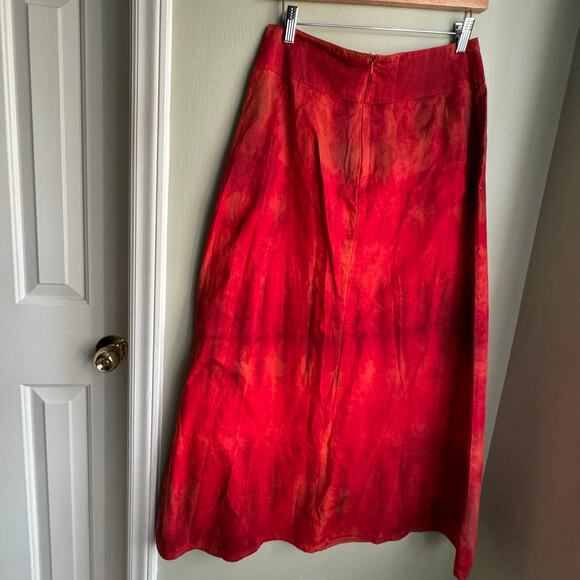 VTG 90s Gemini A-Line Midi Skirt Tie Dye Red Floral Embroidery Fairy Whimsigoth - Picture 5 of 8